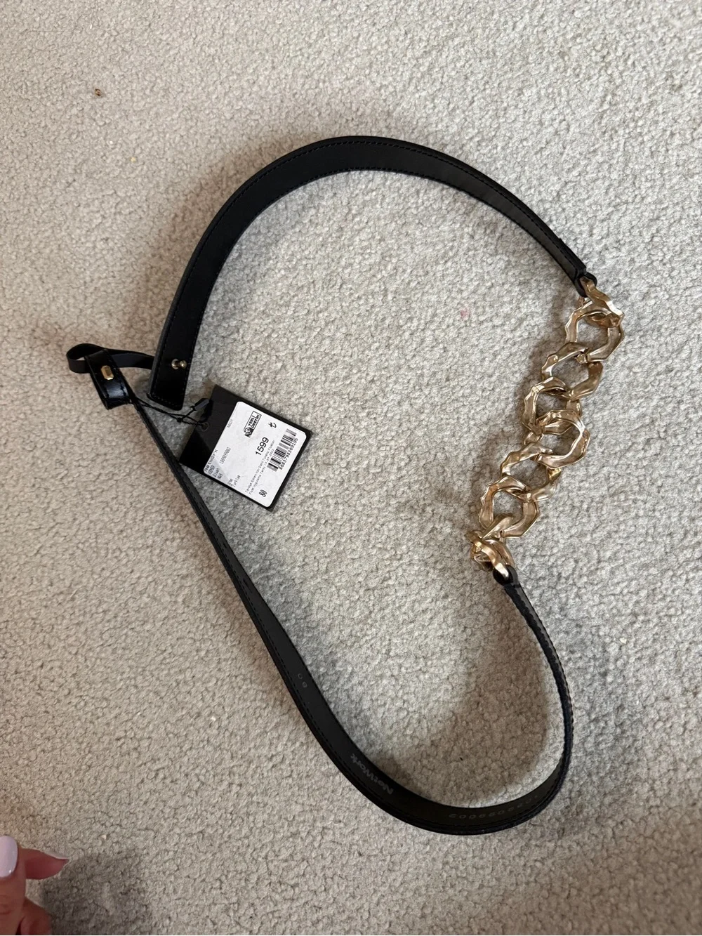 Black Leather Chain Accent Women’s Belt - Gold Hardware